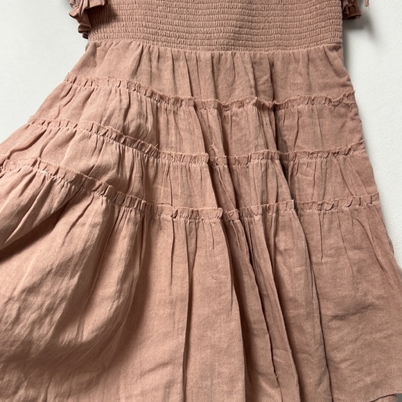 FREE PEOPLE SIZE M HAPPY WITH YOU SMOCKED TIERED MINI DRESS IN MAUVE PINK - Picture 5 of 10